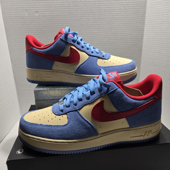 Nike Air Force 1 Premium Low Blue and Red Beige Sneaker Streetwear BrandNew 10.5 - Picture 14 of 16